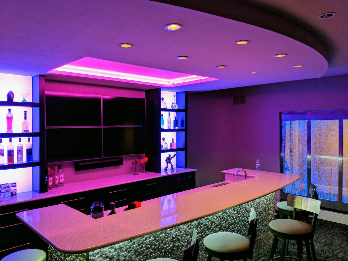 Bar lighting example using RGB color changing LED strip lights