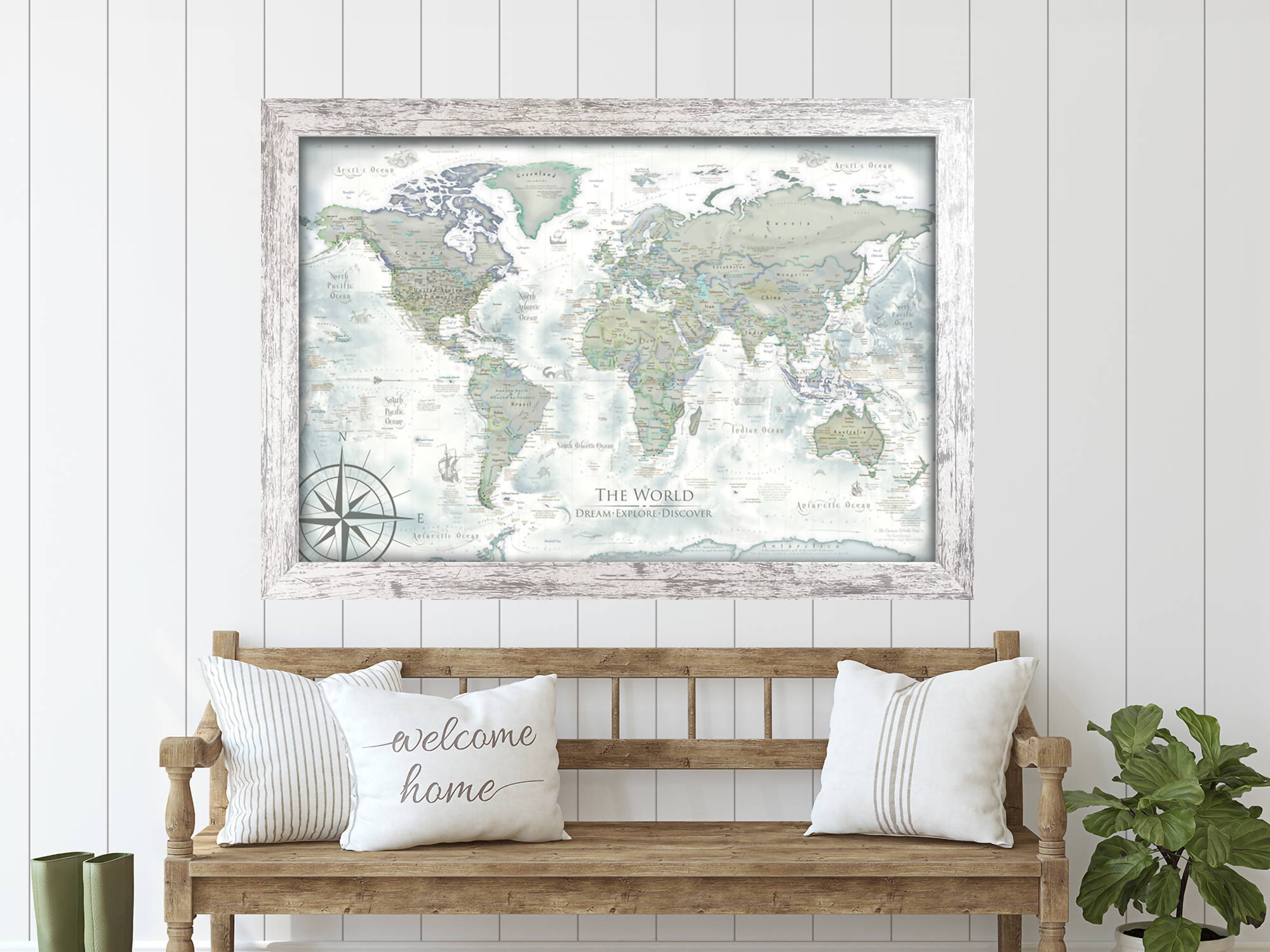 light colored world map with frame