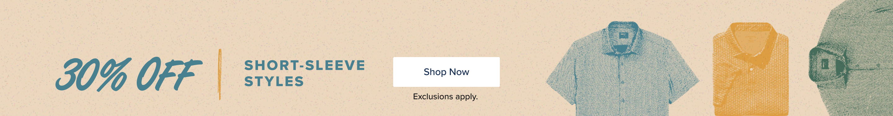 Promotional banner for 30% off clothing.