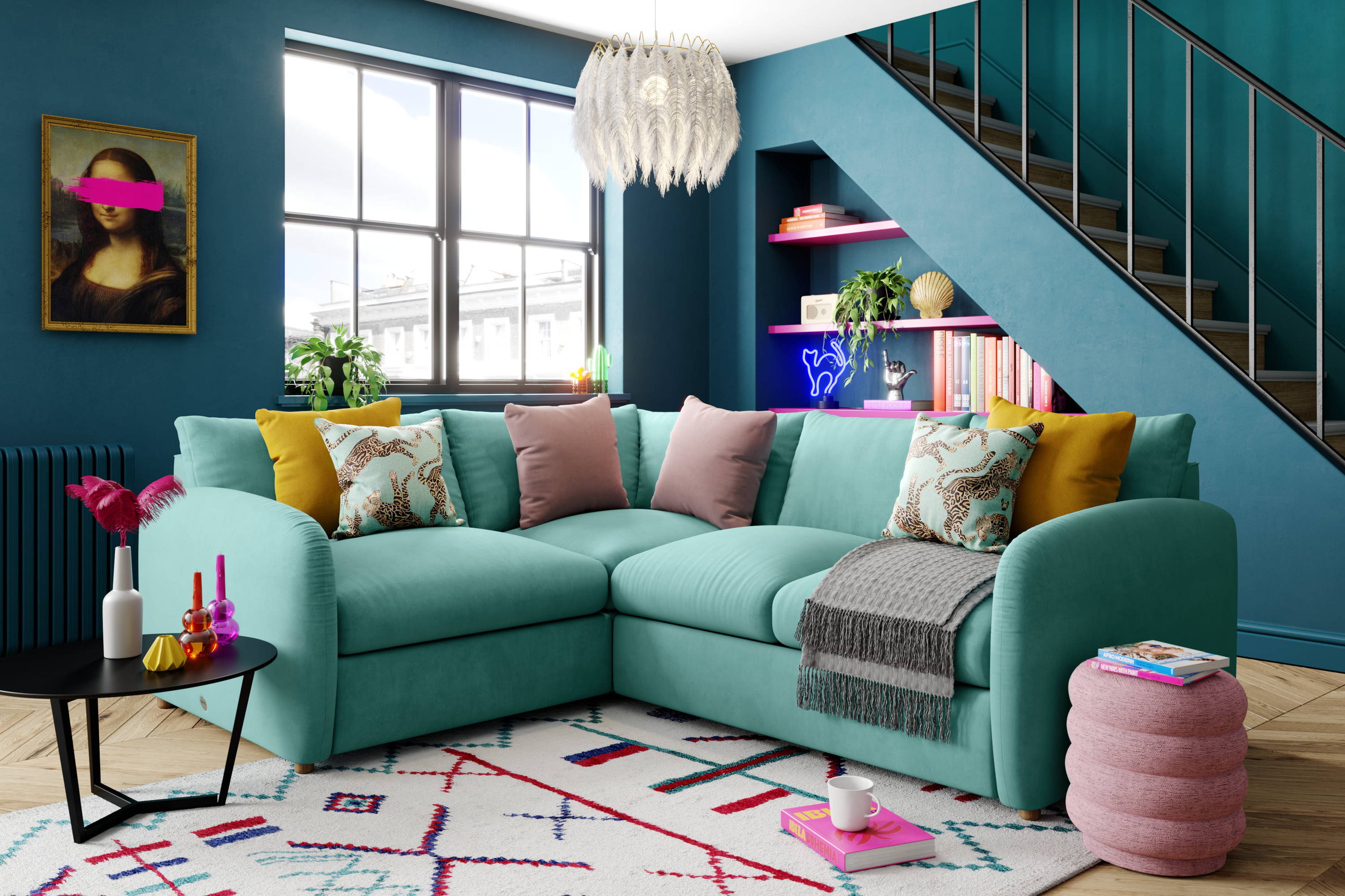 light blue teal corner sofa