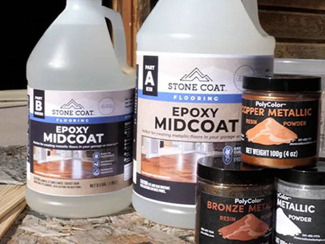 stone cat epoxy midcoat A and B with copper metallic, bronze metallic powder.