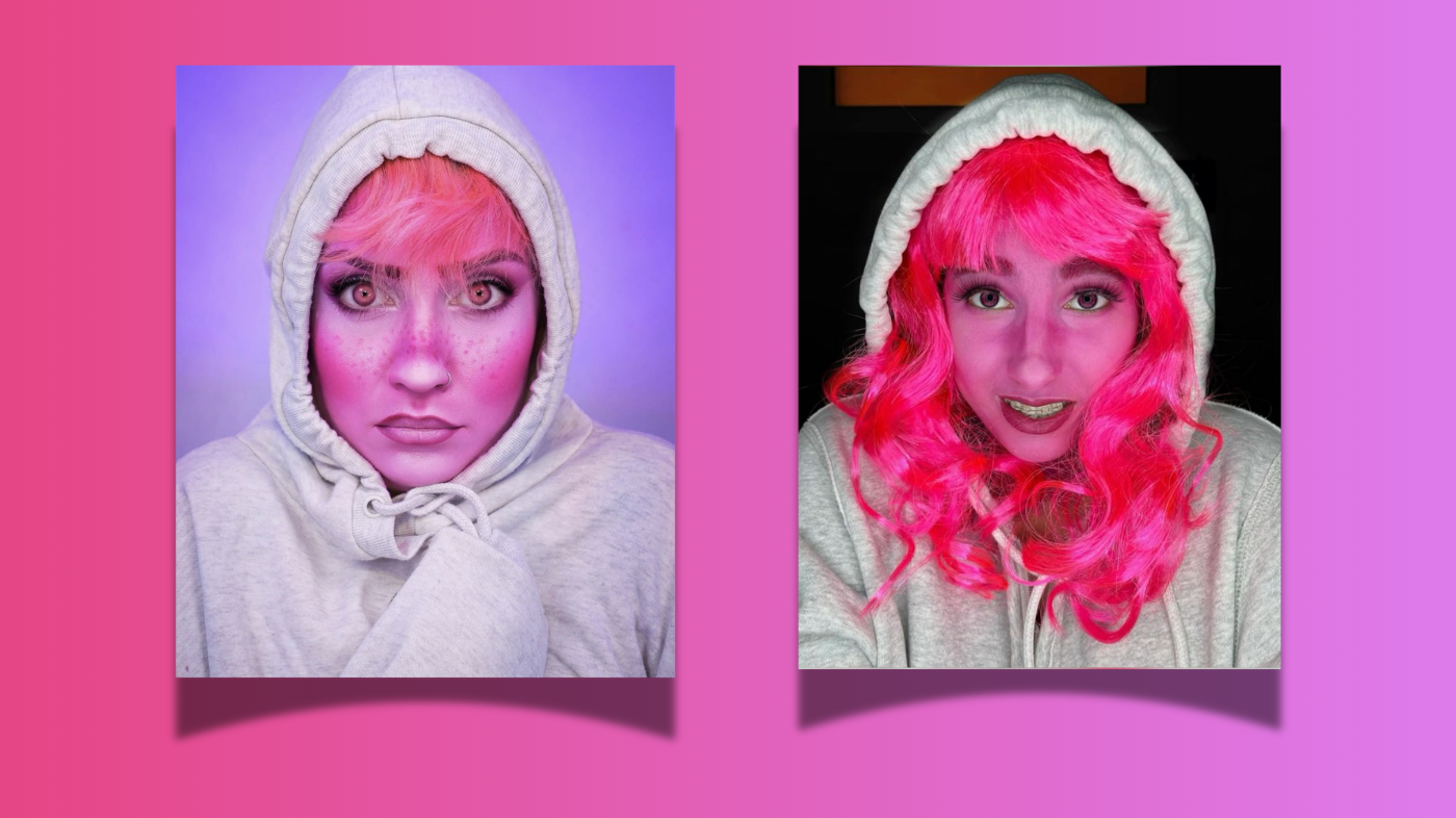 Faces of two cosplayers showcasing Embarrassment Inside Out 2 cosplay with soft pastel makeup and expressive character styling