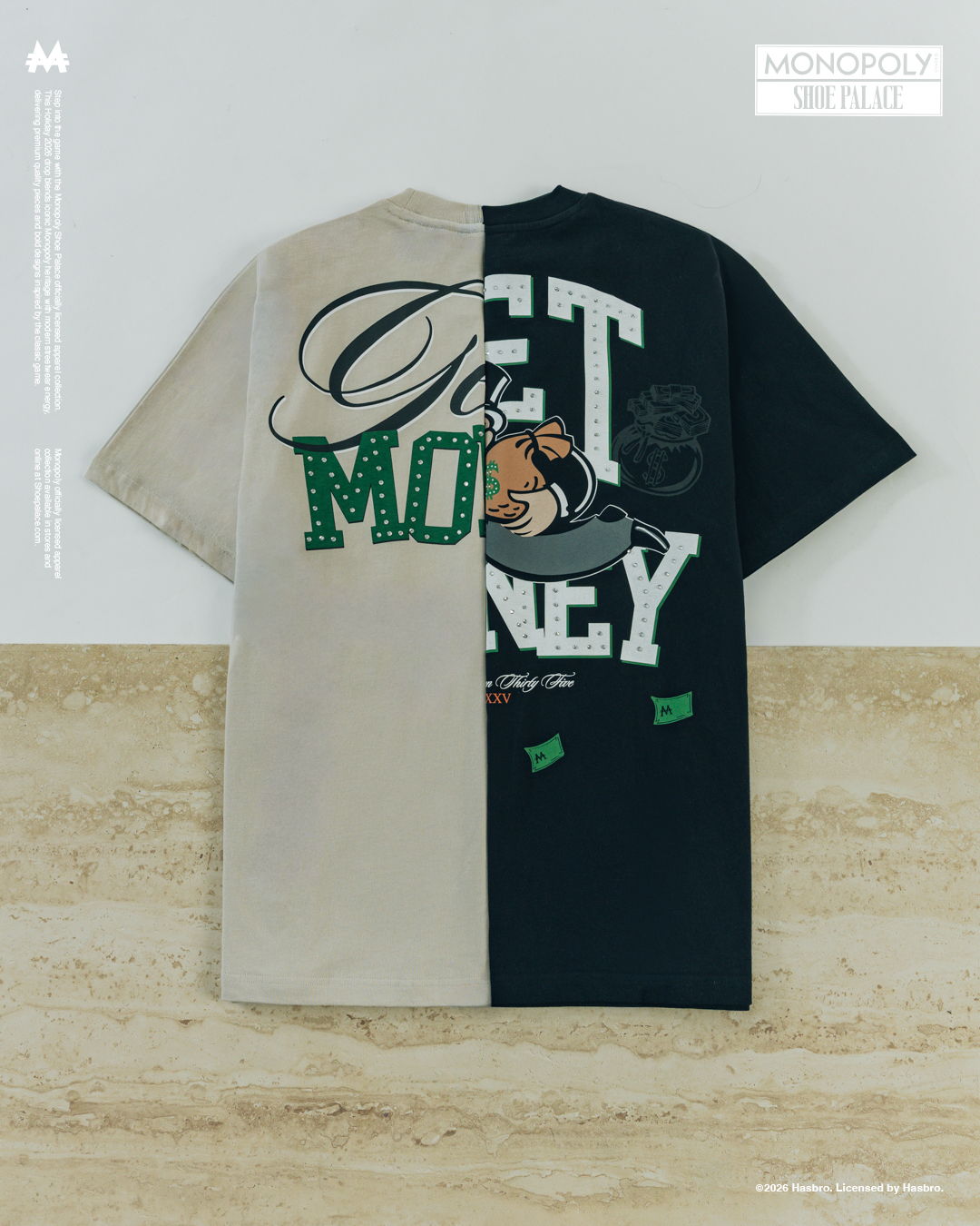 Half beige and half black t-shirt with 