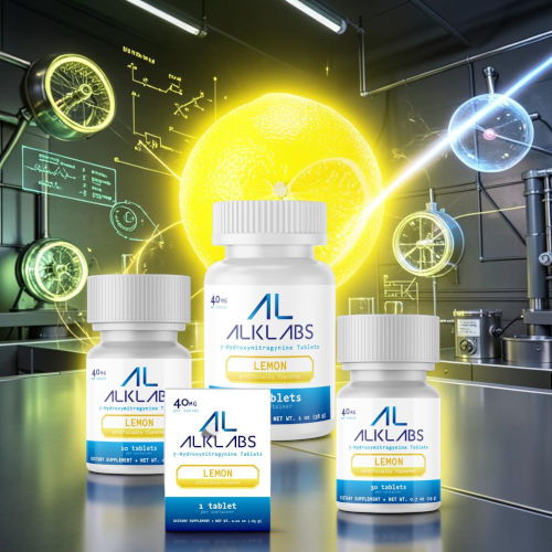 Bottles of dietary supplements with glowing background and scientific elements.