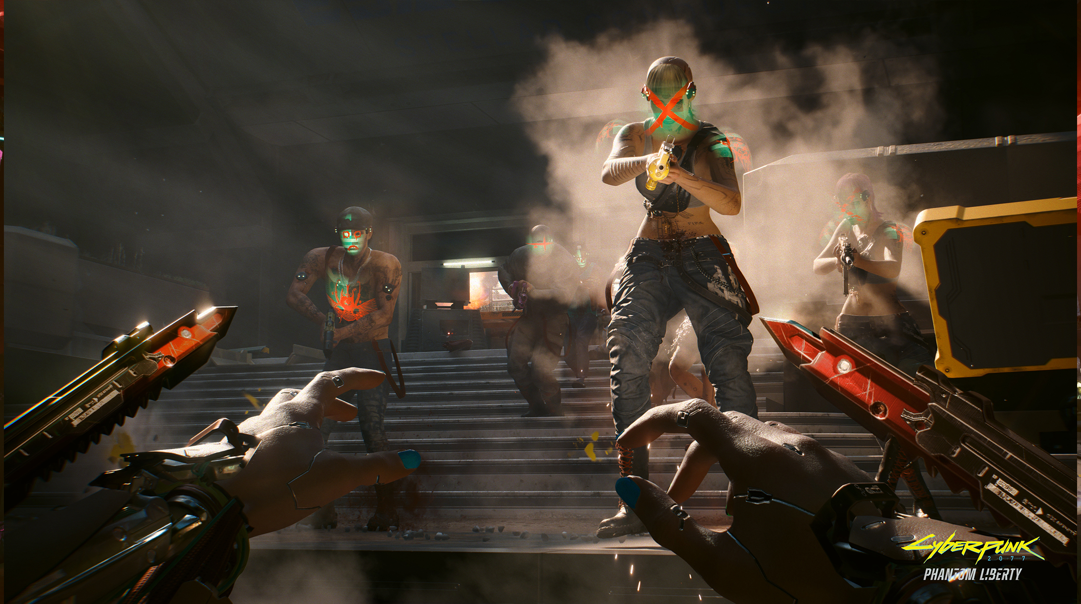 A firefight with enemies on multiple levels in Cyberpunk 2077