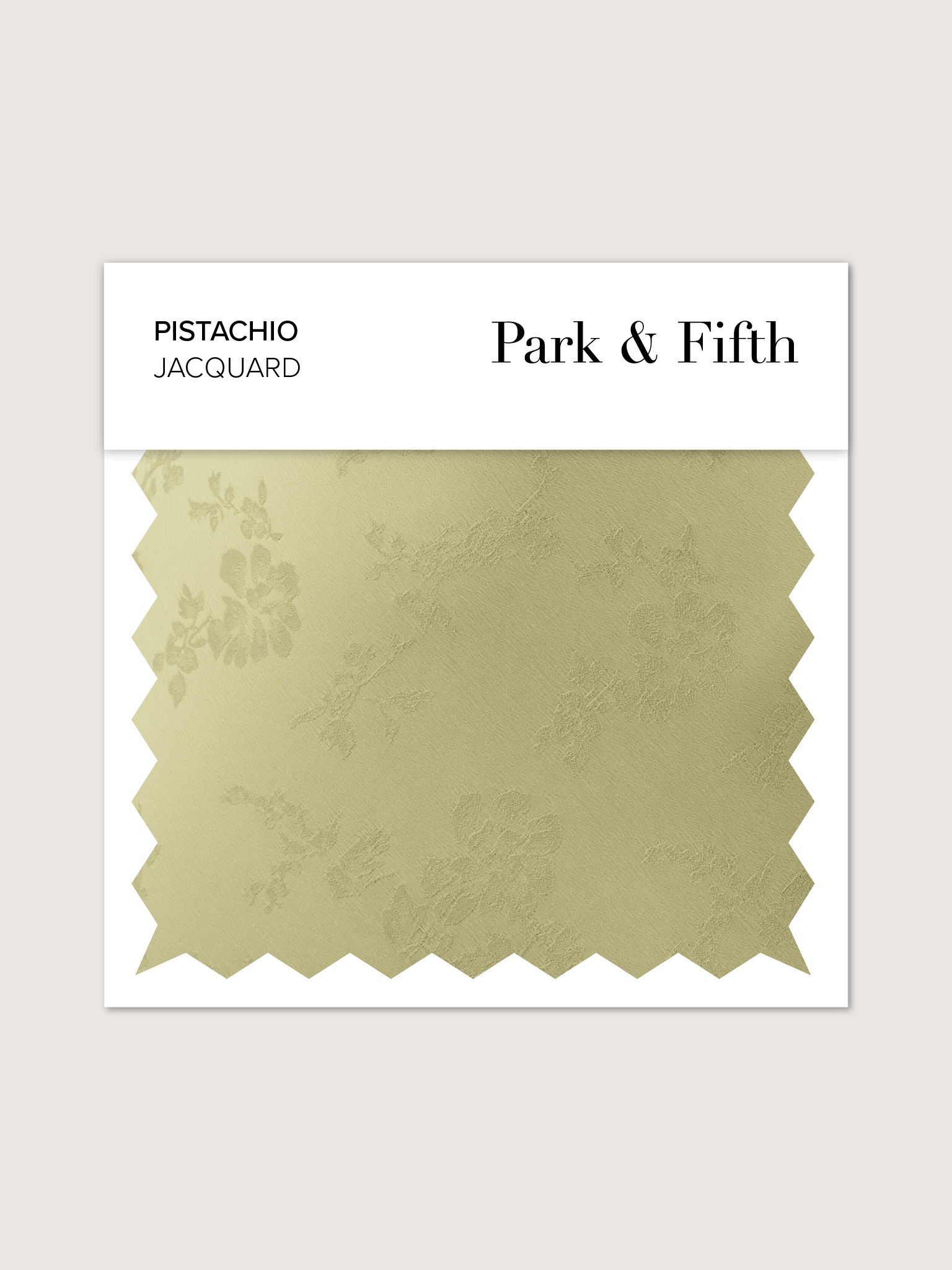 Pistachio jacquard fabric swatch by Park & Fifth on a neutral background.