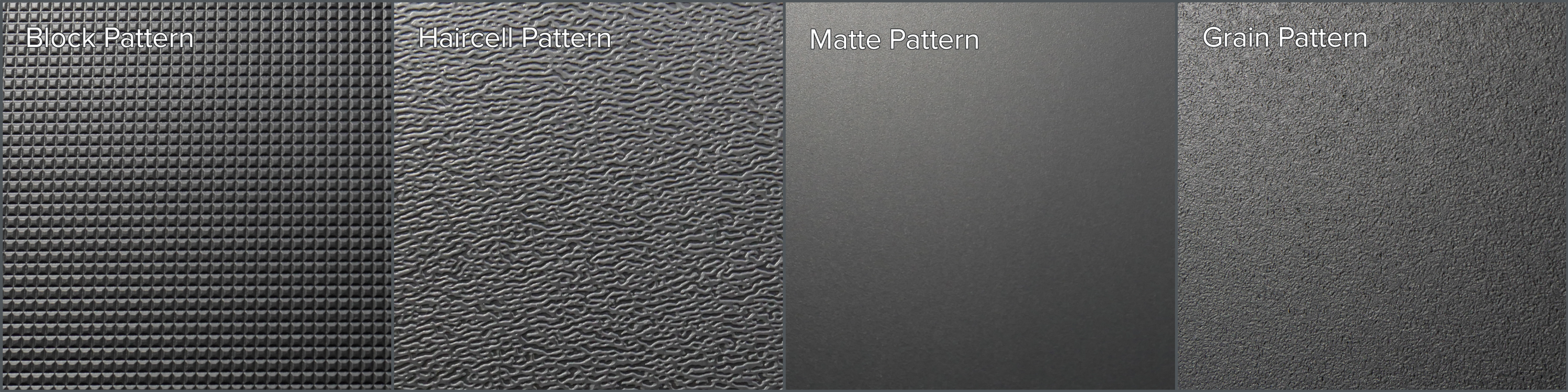 Image of four patterns Sherwood provides. Block, haircell, matte and grain patterns.