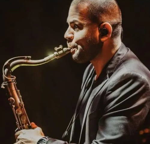 Costa Rica saxophone player Daniel Morera playing tenor saxophone. 