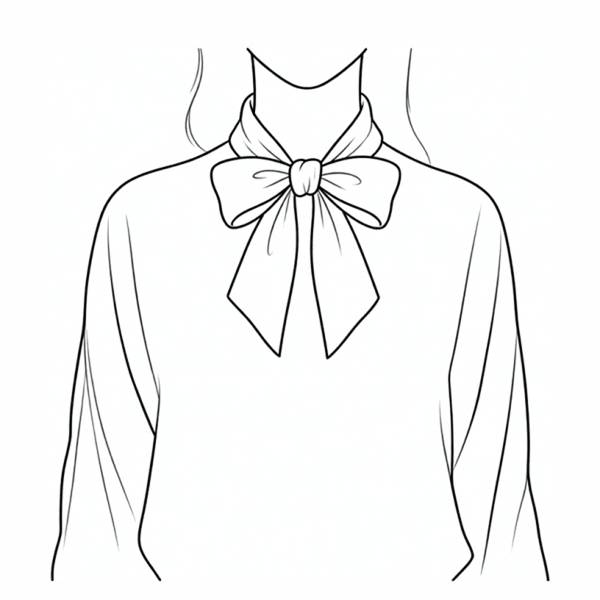 Drawn illustration of a woman wearing a scarf tied into a bow