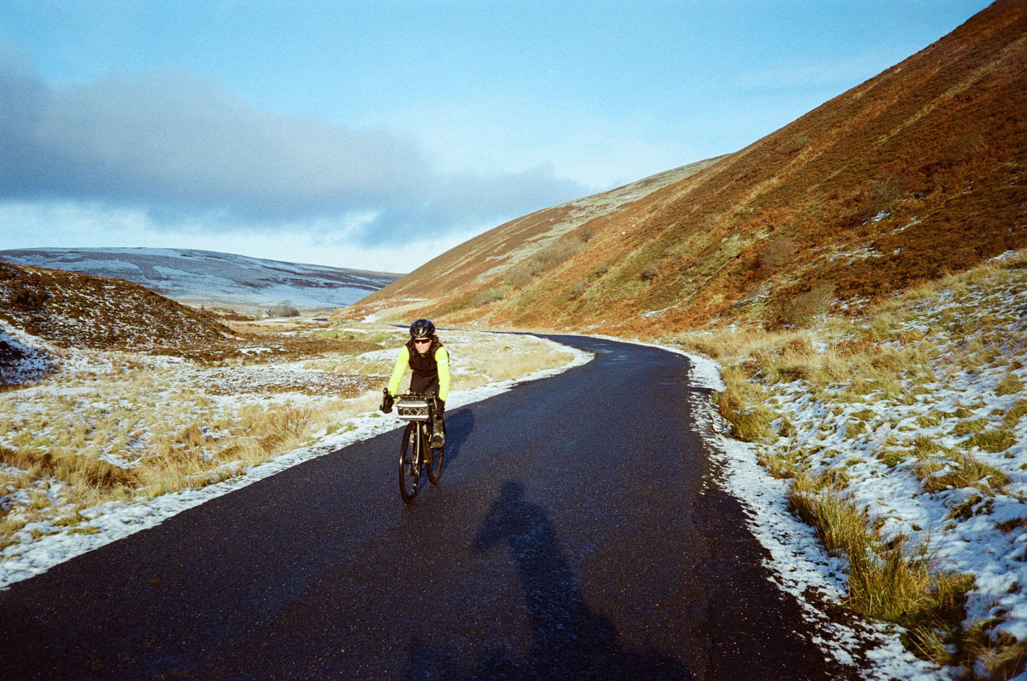 Riding uphill in the snow