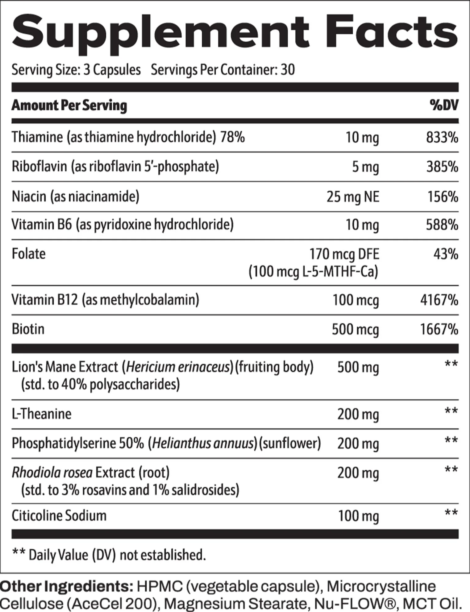 Golf Brain Pro Supplement Facts