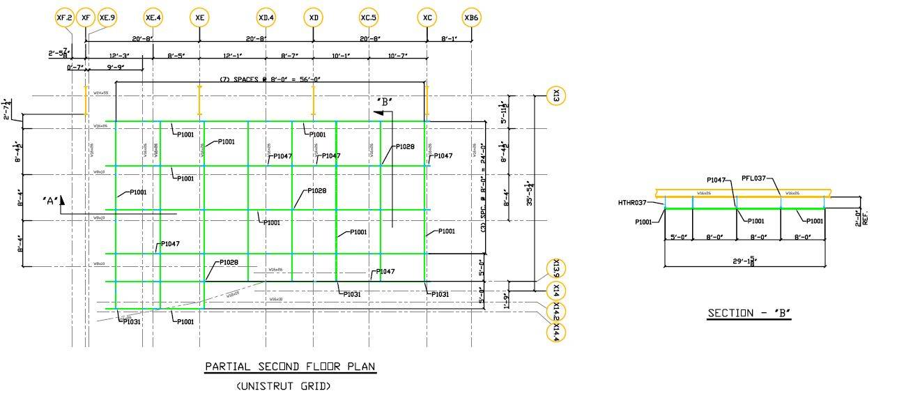 unistrut surgical light support engineering drawing