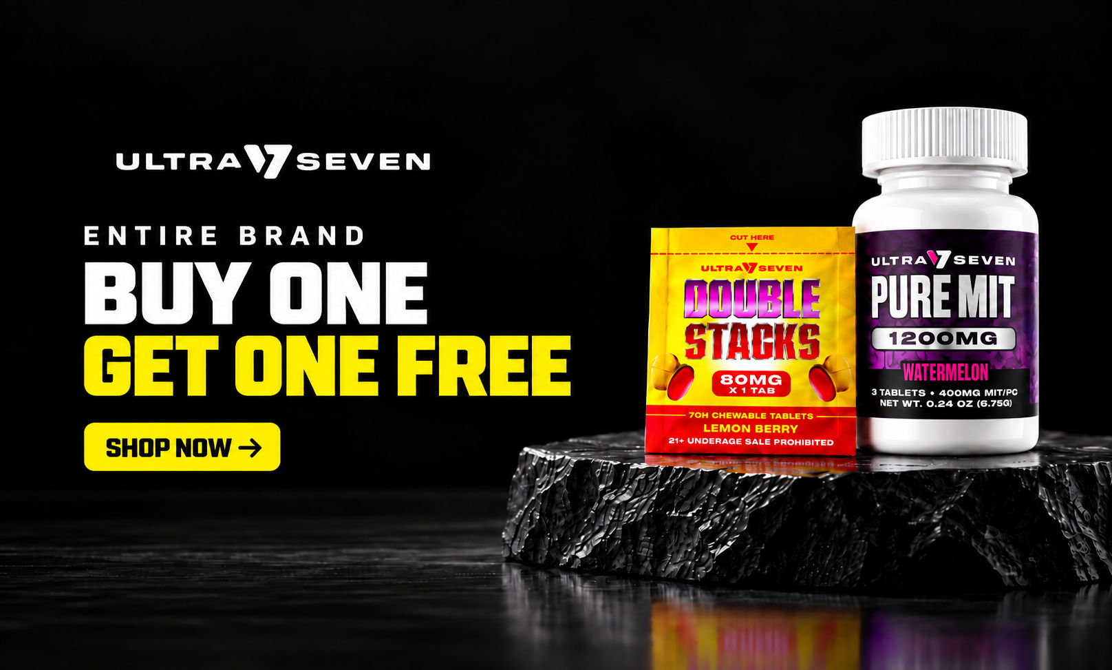 Promotional image for Ultra Seven supplements: Buy one, get one free.
