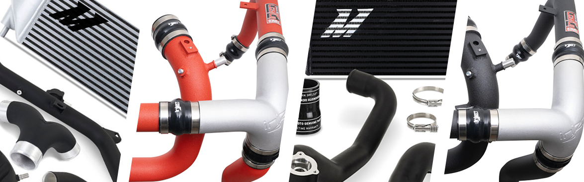 Photo collage of intercoolers and intercooler pipes for off-road vehicles.