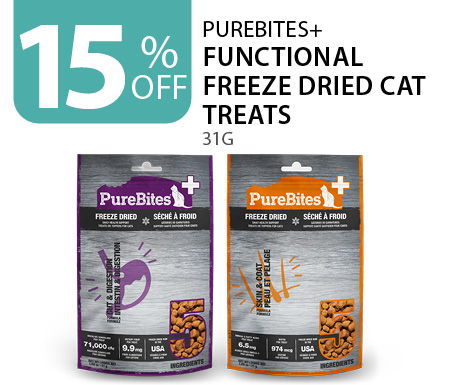 15% off PureBites+ Functional Freeze Dried Cat Treats 31g