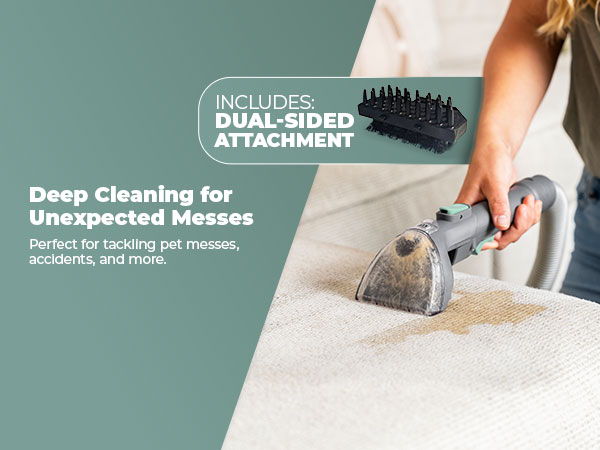 Hand using a cleaning tool on a stained surface, promoting deep cleaning.