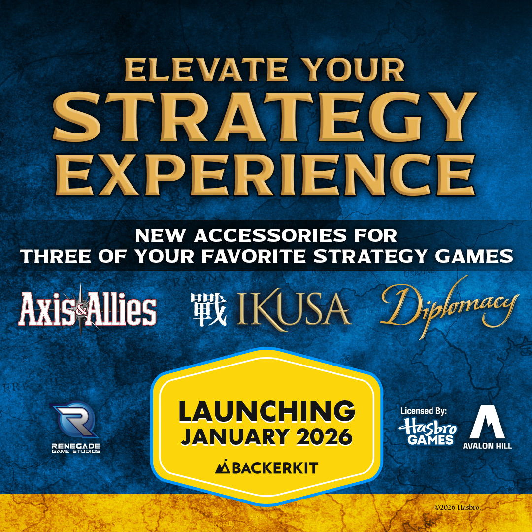Promotional image for strategy game accessories launching January 2026.