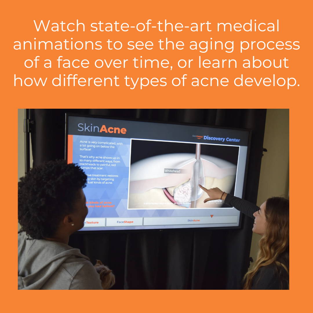 Watch state-of-the-art medical animations to see the aging process of a face over time, or learn how different types of acne develop.