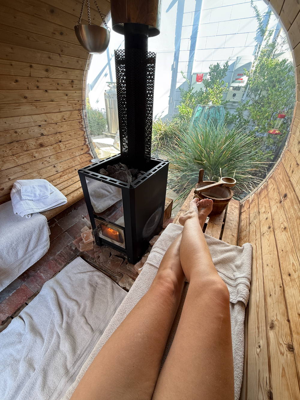 Inside the sauna at Happy Whole You