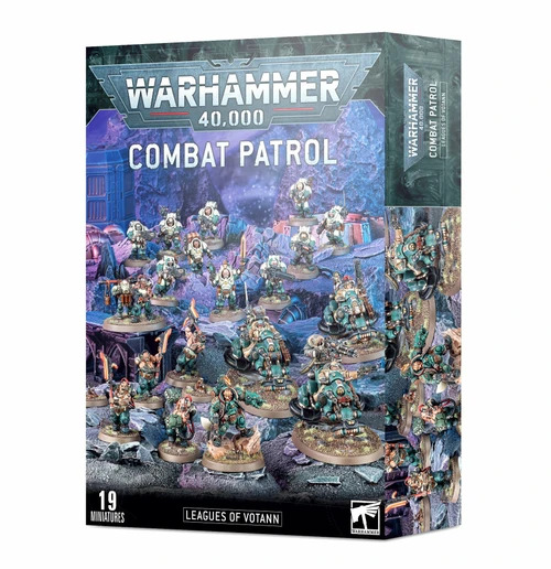 Box of Warhammer 40,000 Combat Patrol with miniatures inside.