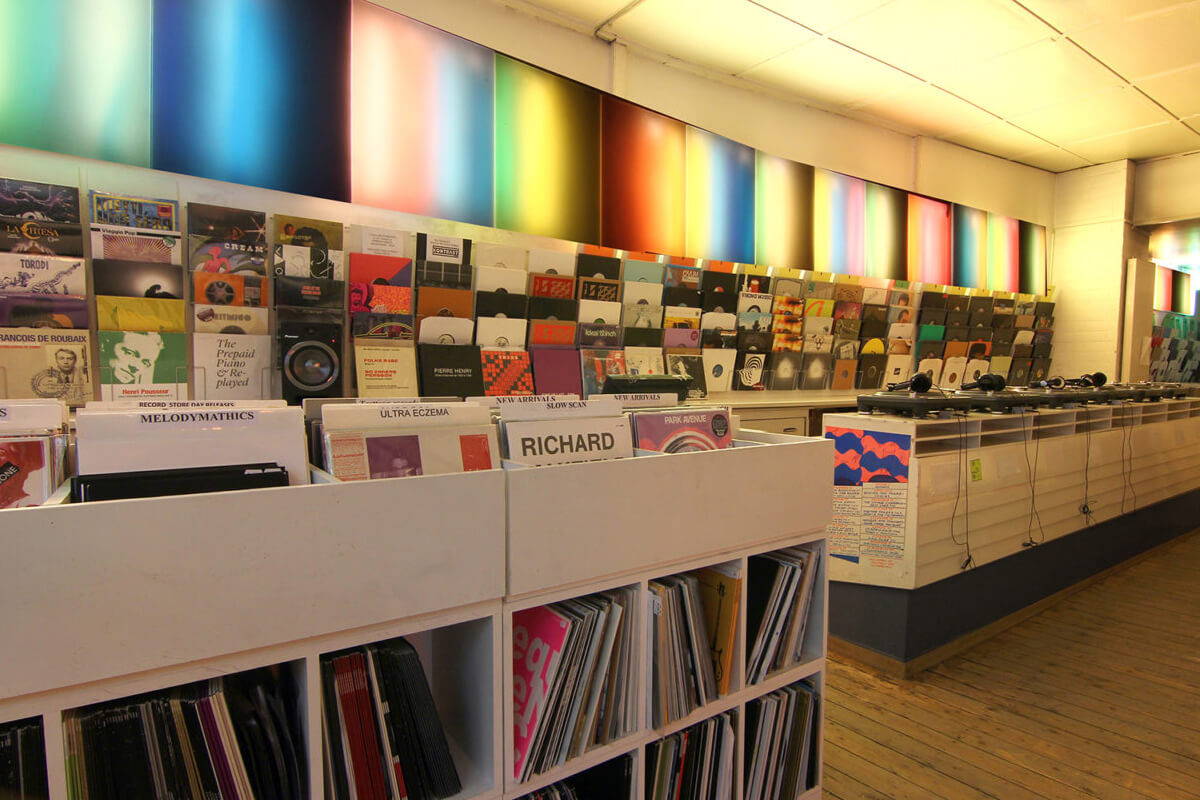 A photograph inside the Wally's Groove World record store in Antwerp.
