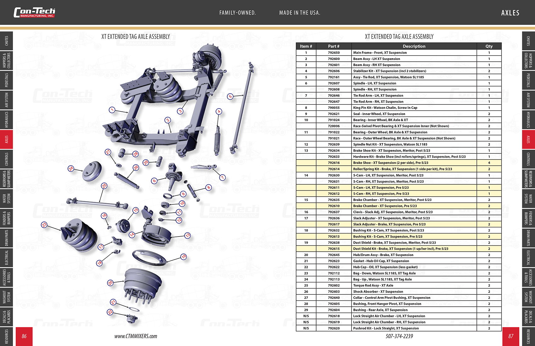 Illustration of mechanical parts with a corresponding parts list on the side.
