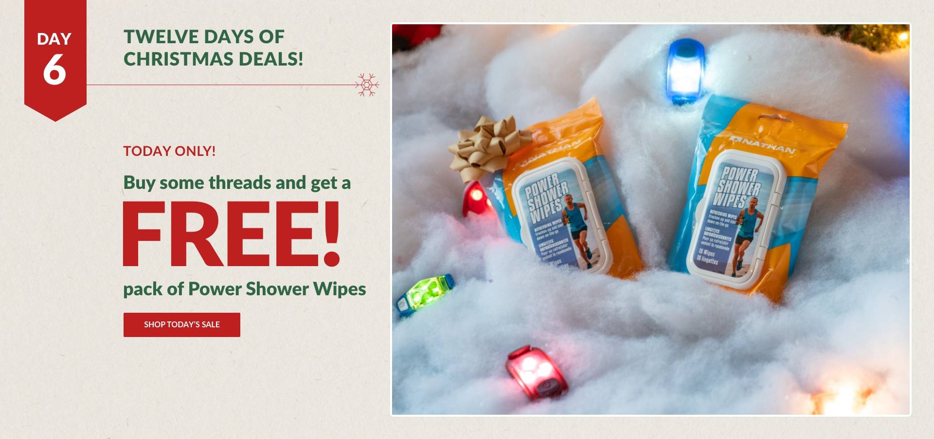 Today Only!! Free Pack of Power Shower Wipes w/Any Apparel Purchase - Shop Today's Sale
