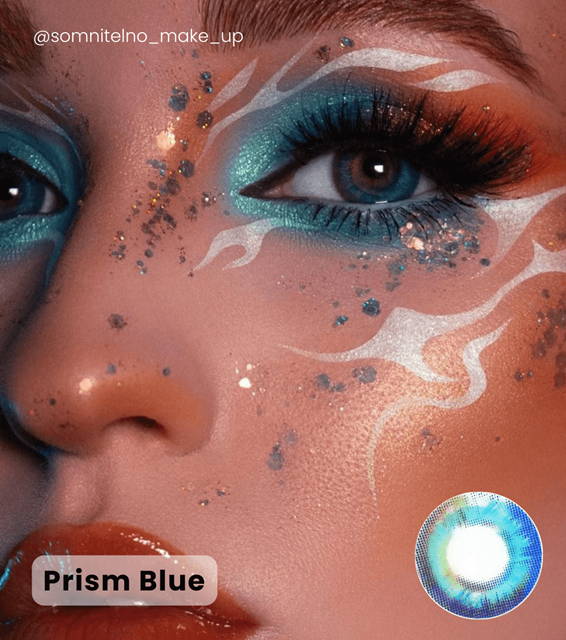 Red Color Hair model - Prism Blue  Contacts