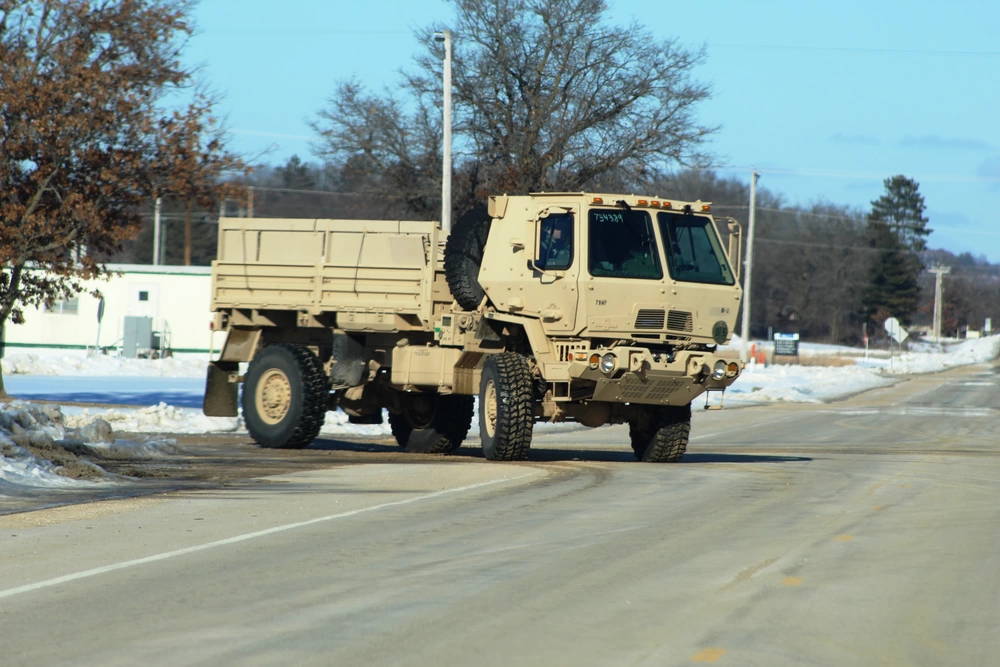 Soldiers at Fort McCoy, Wis., for training operate an FMTV (Family of Medium Tactical Vehicles) truck during operations at the installation on Feb. 8, 2017. FMTVs are a series of vehicles, based on a common chassis, that vary by payload and mission requirements. (U.S. Army Photo by Scott T. Sturkol, Public Affairs Office, Fort McCoy, Wis.)