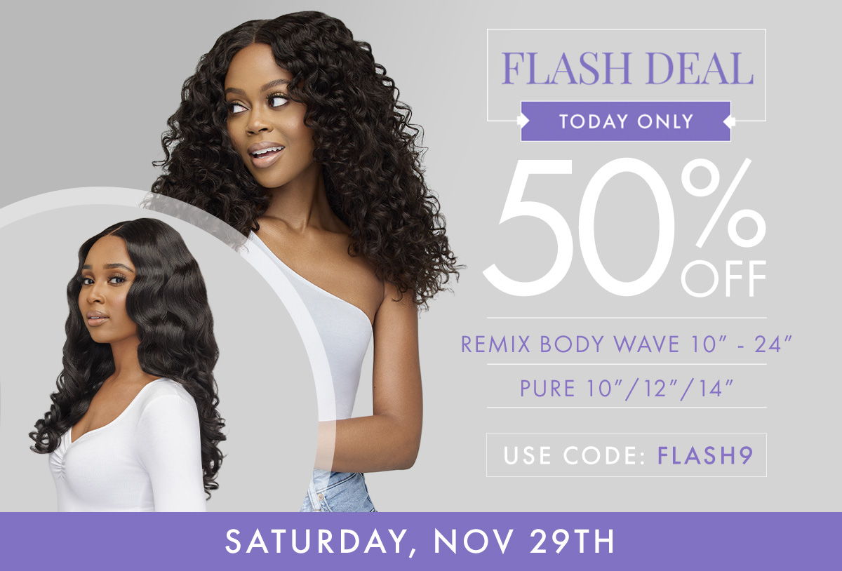 Promotional image for 50% off hair products on November 29th.
