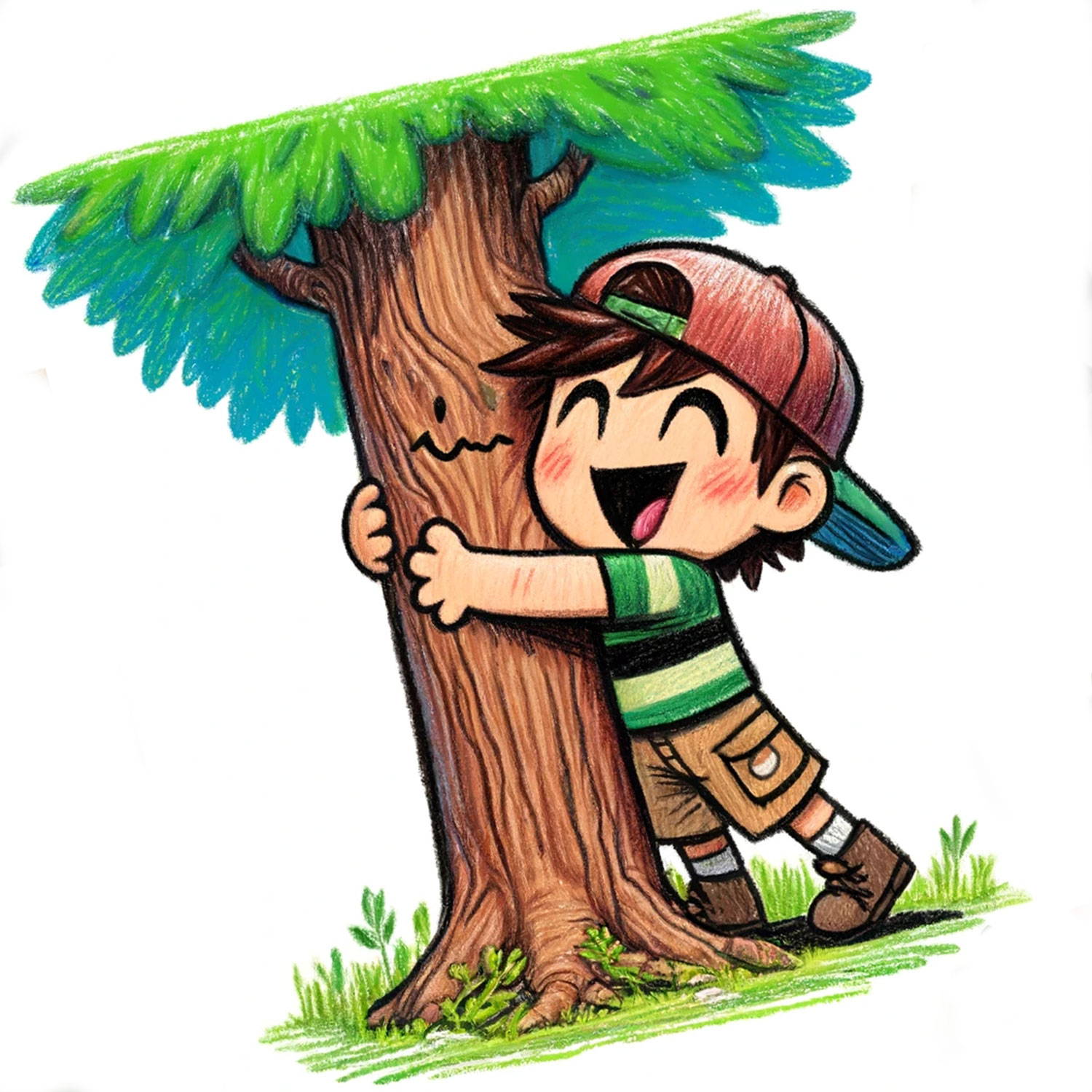 Sammy giving a tree a big hug