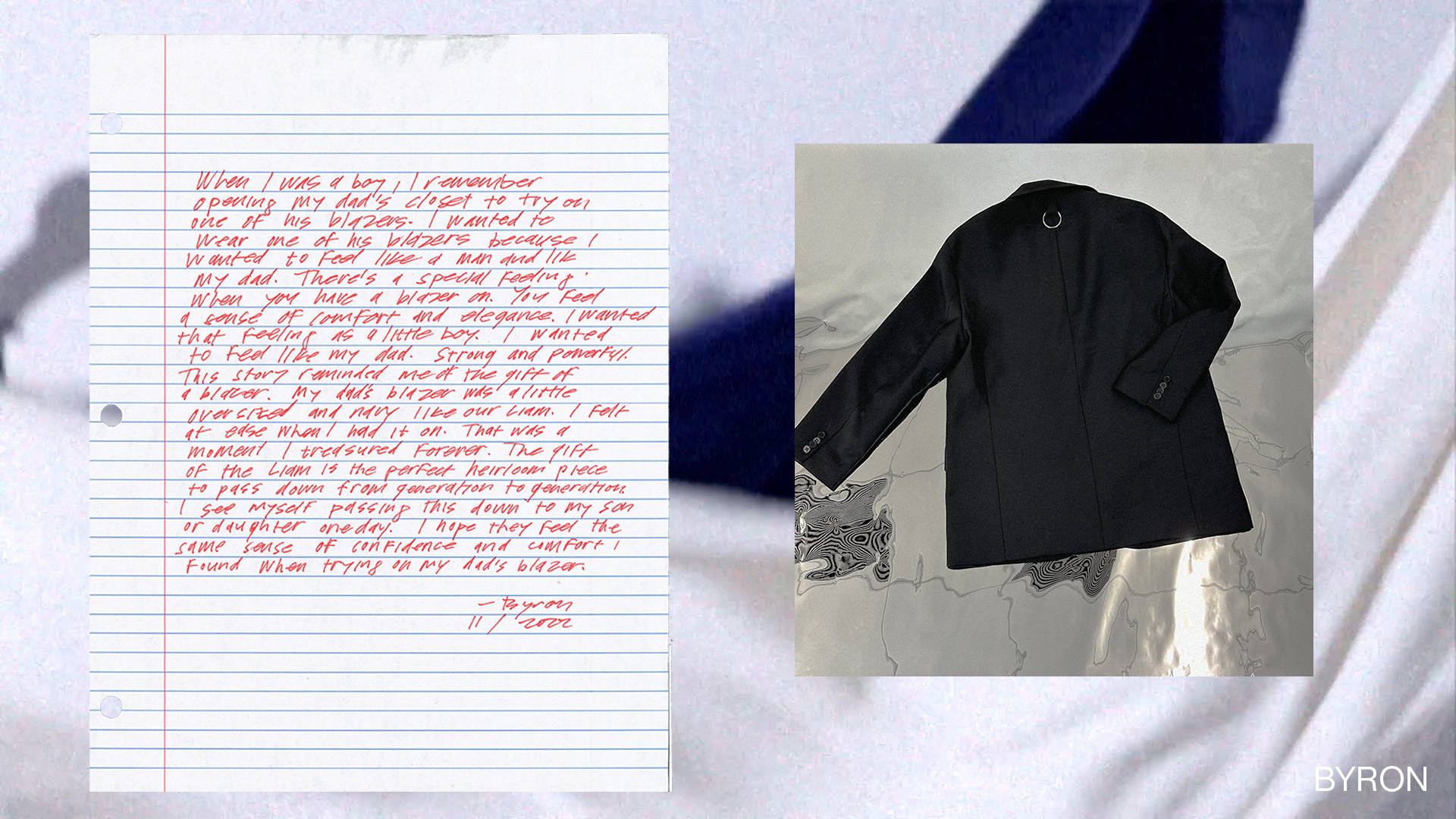 collage of letter and photo of blazer