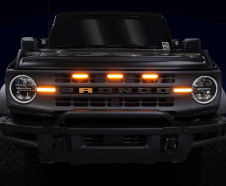 IAG I-Line 3pc Amber Grille Light Kit for 2021+ Ford Bronco - Lights Installed