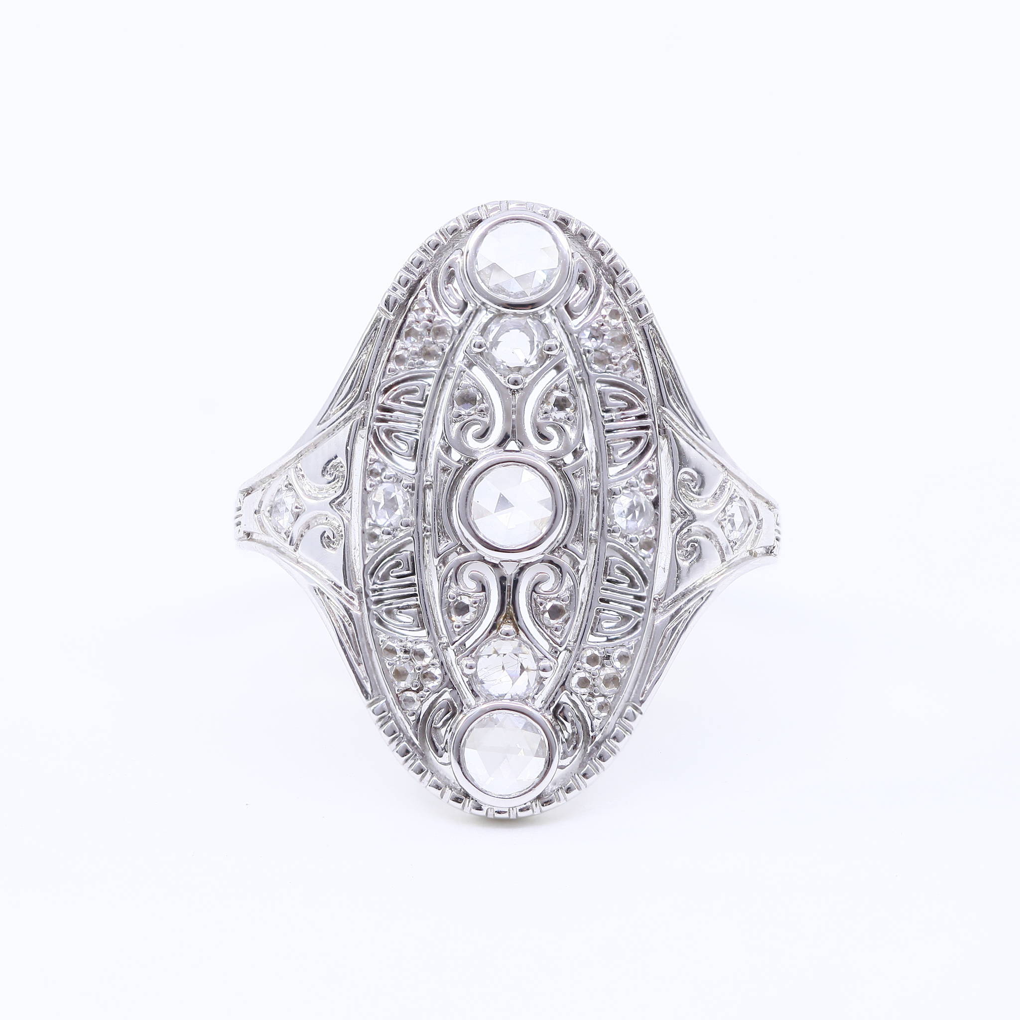 1887 by Henne vintage design cocktail ring with rose cut diamonds