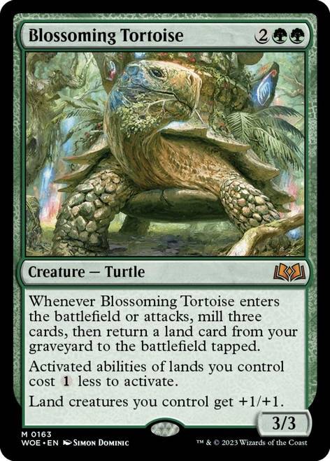 Blossoming Tortoise MTG card with land abilities and bonuses