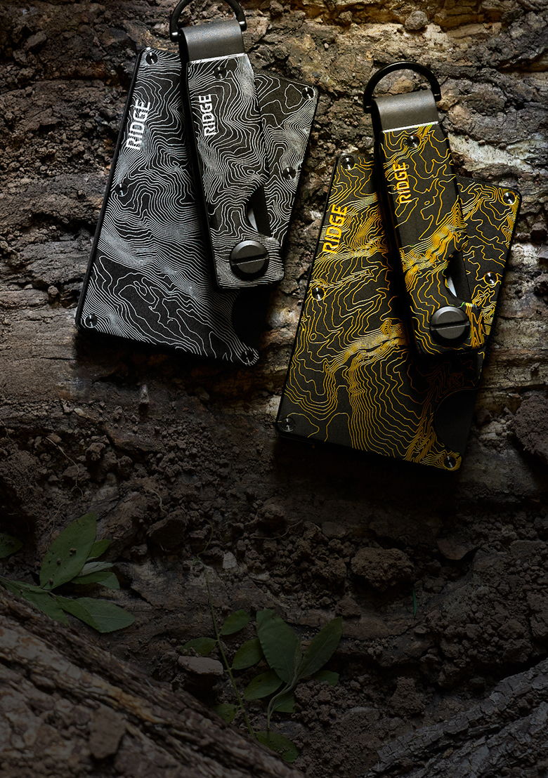 Two wallets, one black and one gold, on a wooden surface.