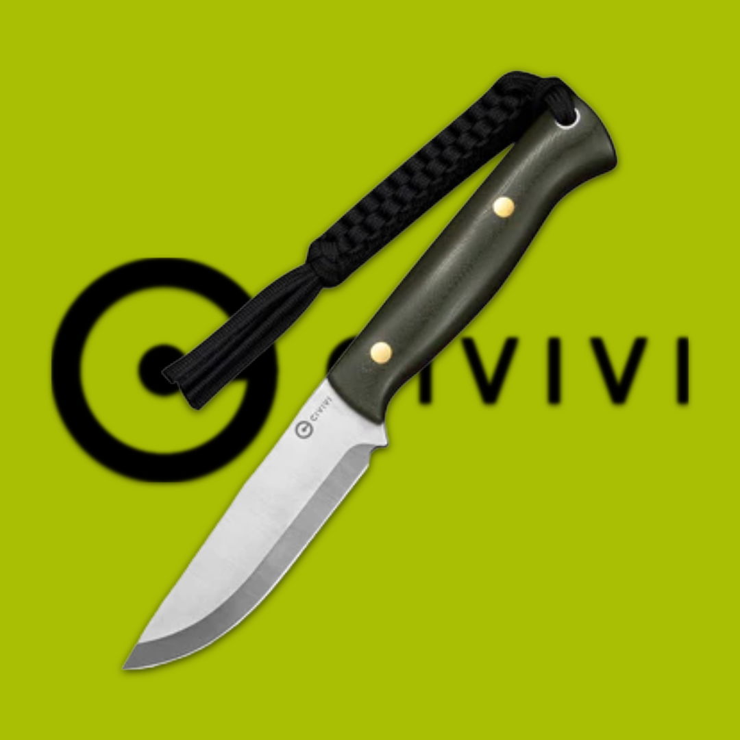 A knife with a black handle on a green background.