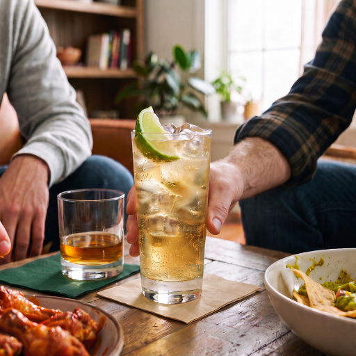 Two people enjoying drinks and food at a table.