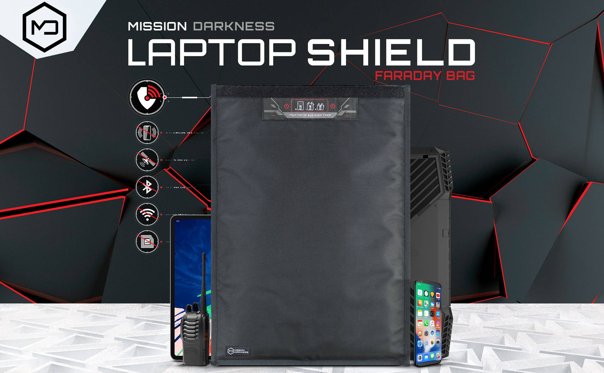 Mission Darkness Non-window Faraday Bag for Laptops signal blocking computer sleeve prevents hacking