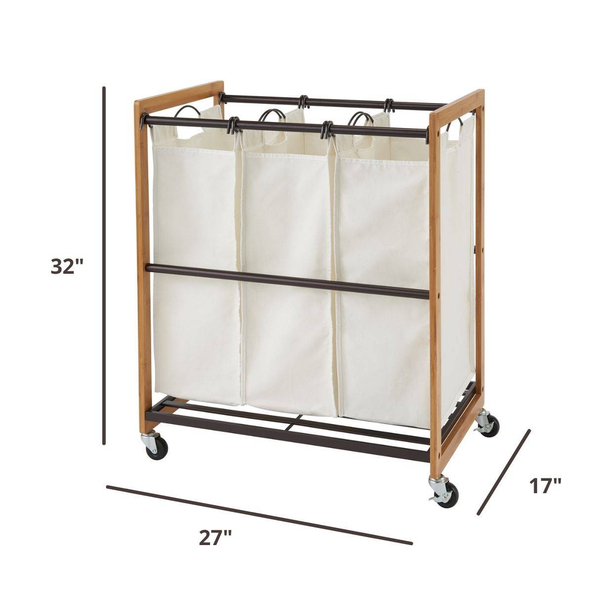 32 inches tall by 27 wide by 17 inches deep laundry organizer