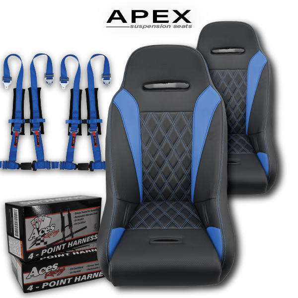 blue apex suspension seats with harnesses 