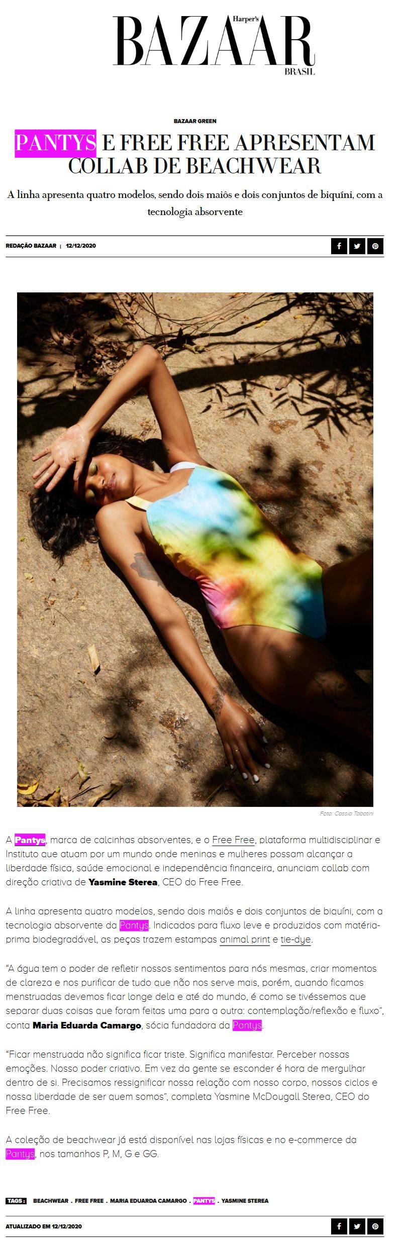 Artigo de resvista digital Bazaar e imagem de mulher deitada no chão com mão no rosto 