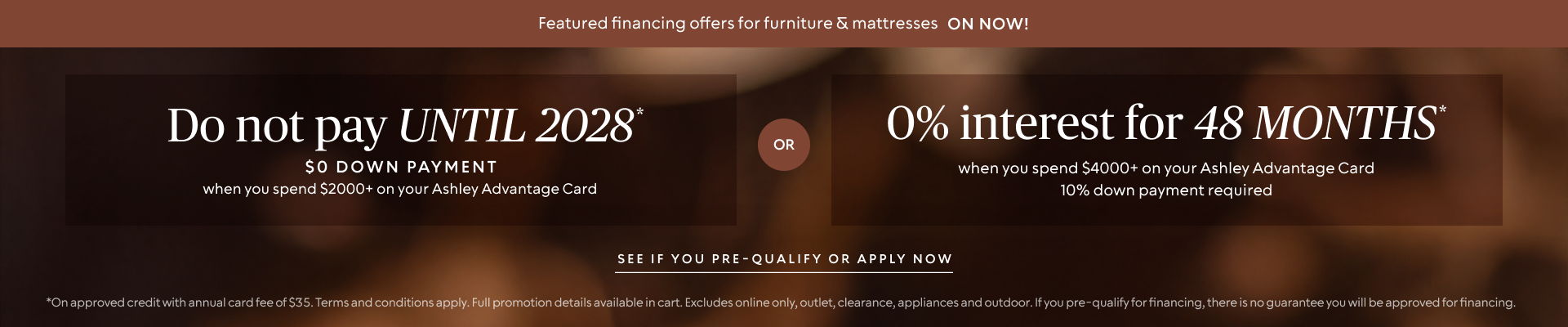 Promotional banner offering discounts and interest rates for a limited time.