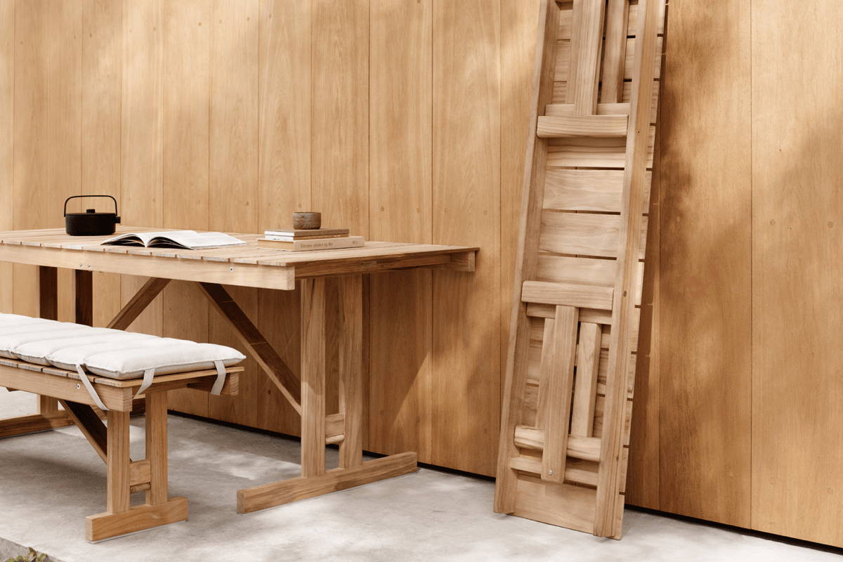 Boxhill's BM Foldable Teak Table and Bench are easy to move and store.