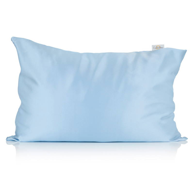 a sky blue silk pillowcase