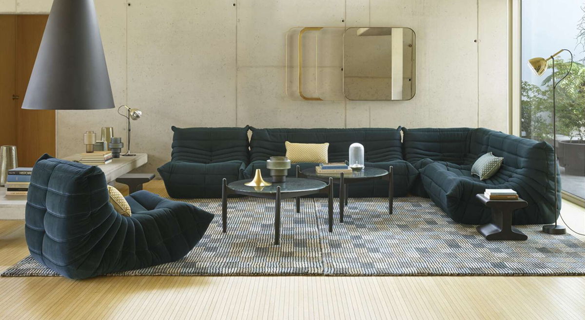 Togo sectional sofa in dark blue by Ligne Roset