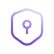 Purple shield icon with a key symbol in the center.
