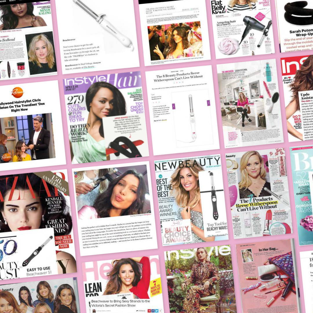 Image of press magazine clippings like New Beauty Instyle Health.