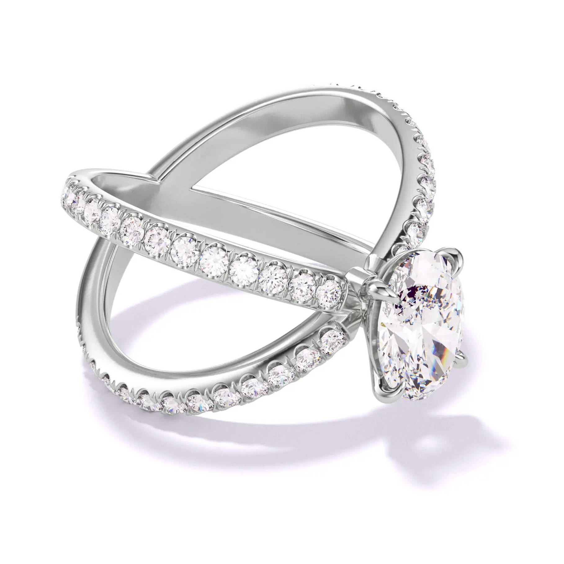 $10,000 diamond engagement ring - oval with a pave axis band in platinum 