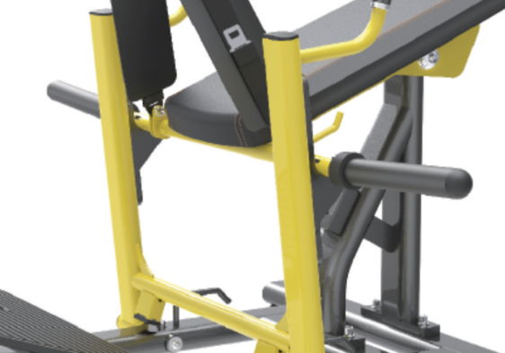 Weightlifting bench with yellow and gray frame components.